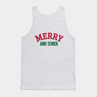 Merry and Sober Christmas Retro Addiction Recovery Tank Top